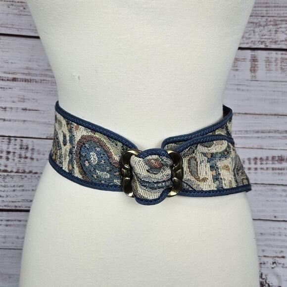 Leather Shop Accessories - Leather Shop Fabric Belt Womens Size M 39X2.5 Paisley Tapestry Boho Adj Buckle